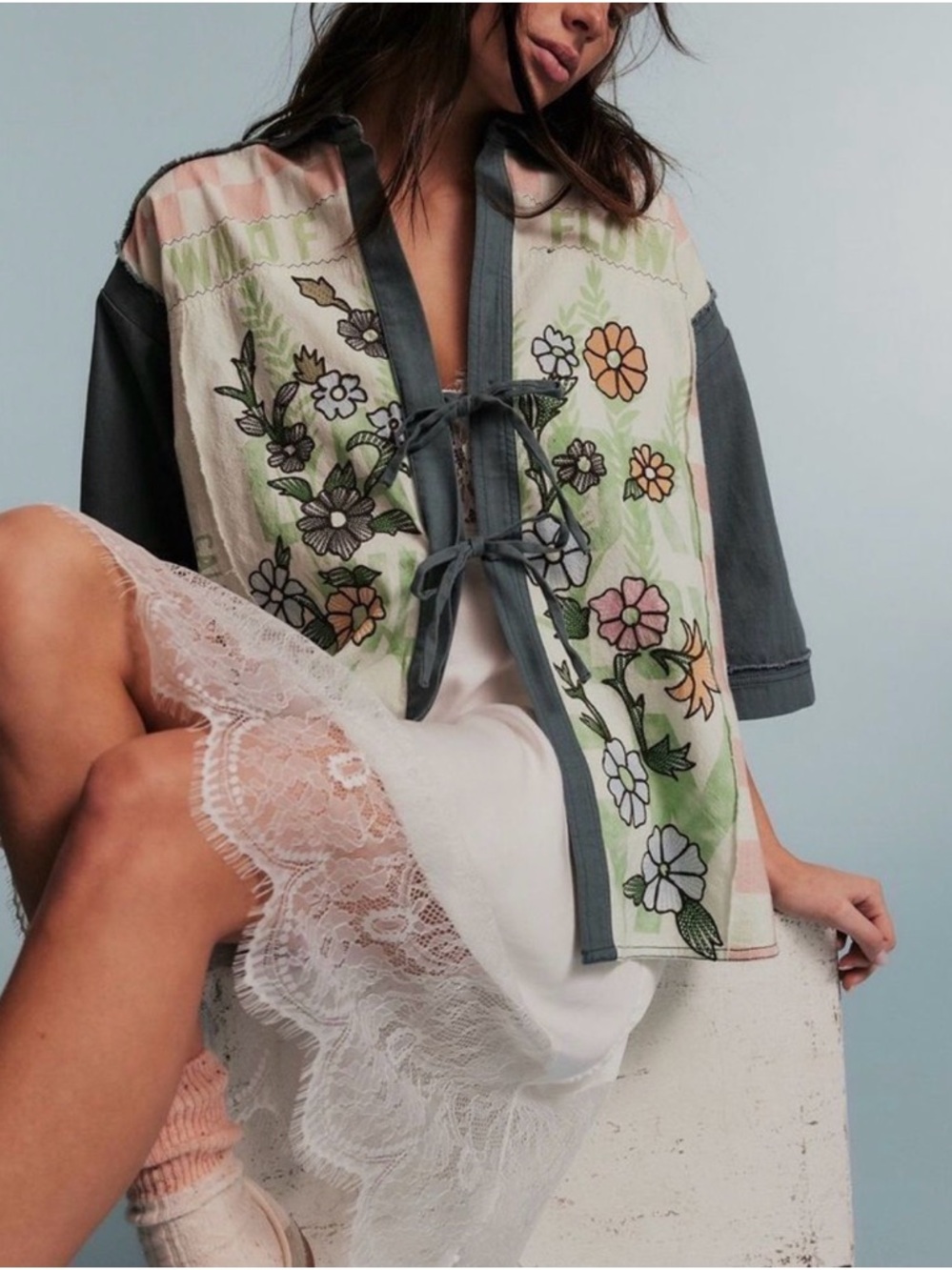 We The Free Floral Embroidered Kimono Jacket